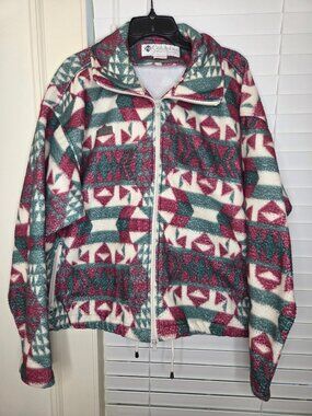 VTG Columbia Mens XL Aztec Fleece Jacket Full Zip Geo Tribal Retro
